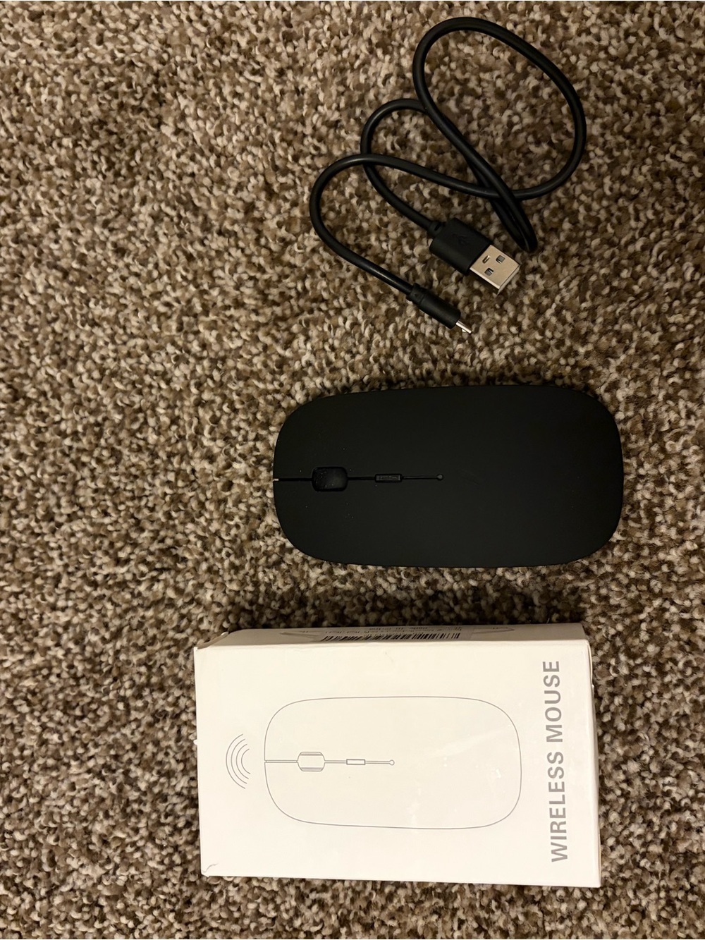 Sleek Black Wireless Bluetooth Mouse with USB Charging Cable